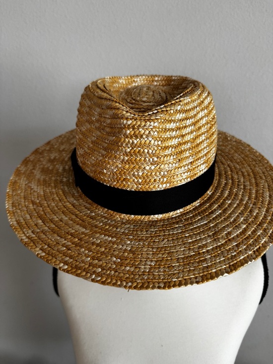 NWT Lack of Color Straw Sun Hat Wide Brim Black Band Medium 57cm Fedora Natural main image 5